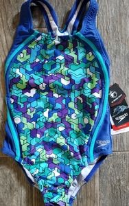 Speedo Girls Geometric Print One Piece Swimsuit